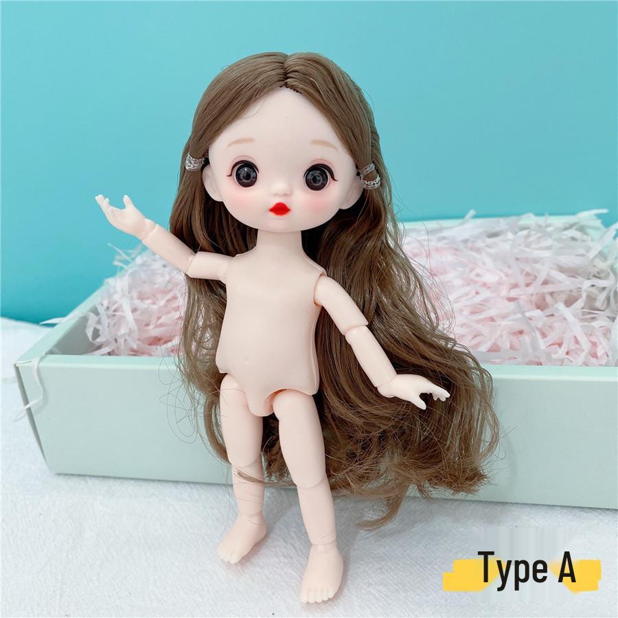 8-Inch 17cm Nude BJD Doll with 3D Real Eyes, 13 Joints, Makeup, Dress-Up Options