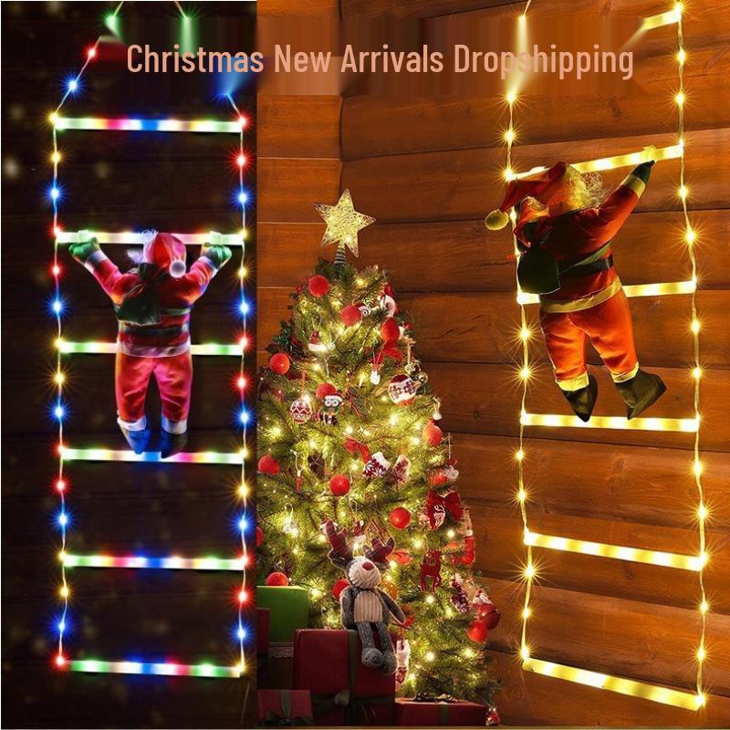 Cross-border Christmas Santa Climbing Ladder Lights for Tree & Window Decoration