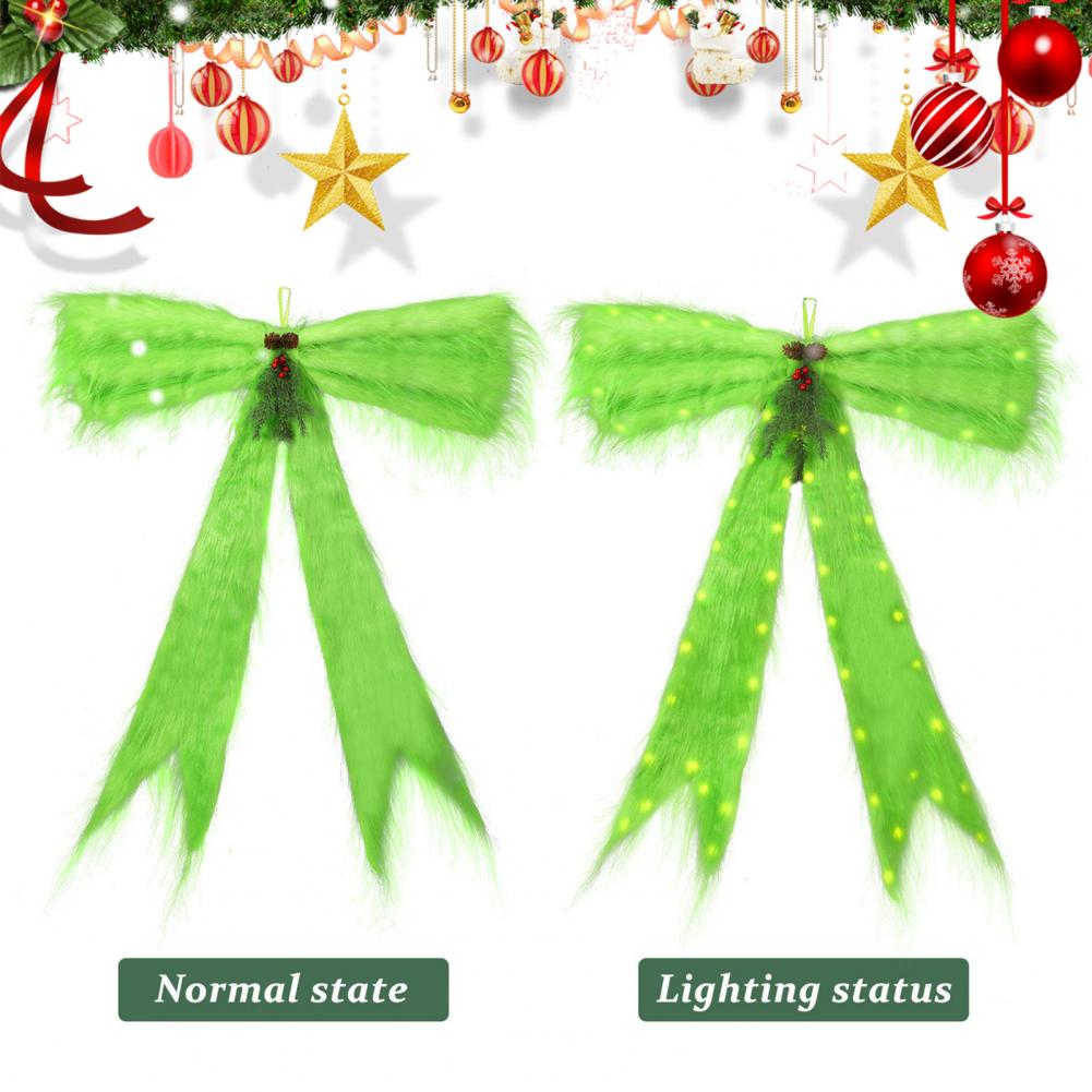 Christmas Tree Bow Bow Tree Topper Extra Green Christmas Tree Topper Bow with Led Lights Plush Faux Fur Holiday Decor Pinecones