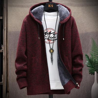 Autumn and Winter Men's Woolen Jacket Plush Thickened Classic Vintage Cardigan Hoodie Casual Loose Tops