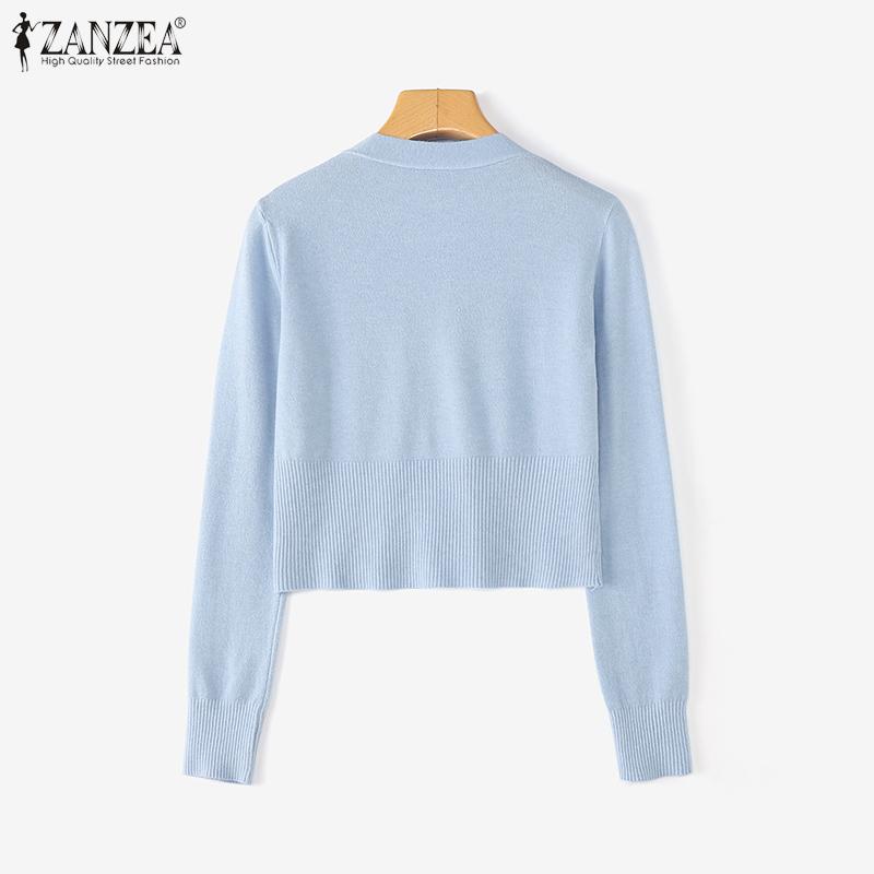 ZANZEA Spring Women V Neck Long Sleeve Buttons Cropped Casual Sweaters Cardigans