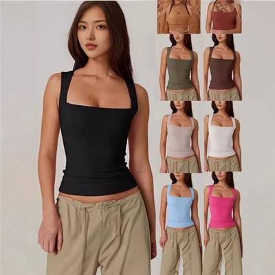 Women's Square Neck Sleeveless Tank Top Slim Fit Solid Color Basic Camisole Casual Stretchy Bodycon Tops