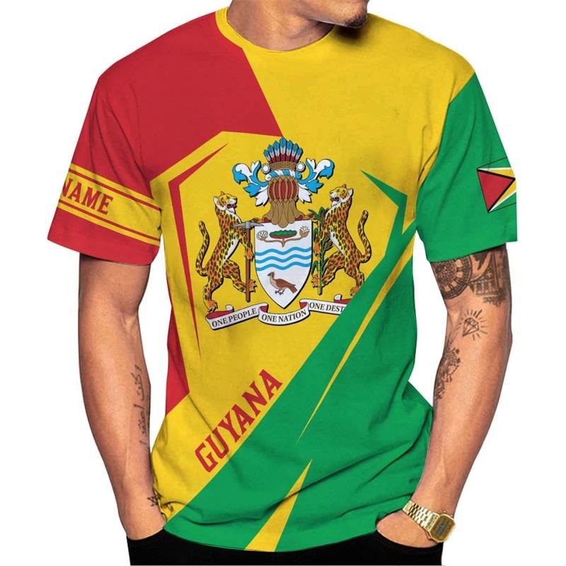 3D Print Personalized Guyana Tee Shirts For Men Guyanese Coat Of Arms National Flag T-Shirt New In Mens Short Sleeve T Shirt Top
