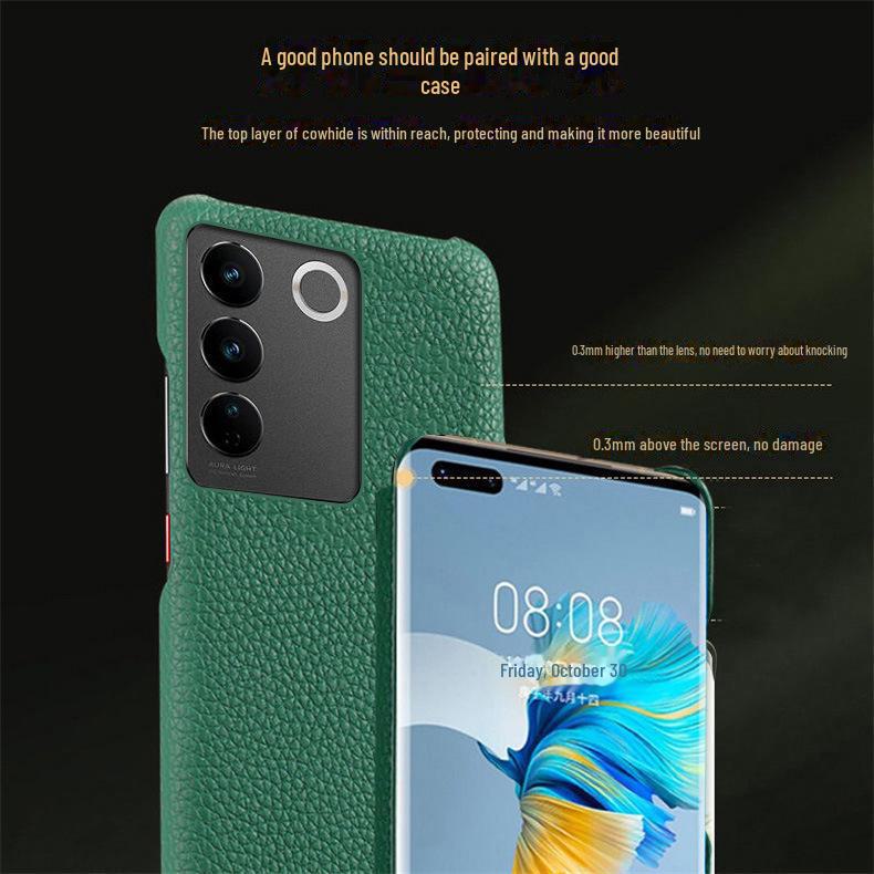 Vivo Nex3 Genuine Leather Half-Cover Protective Case with Litchi Pattern