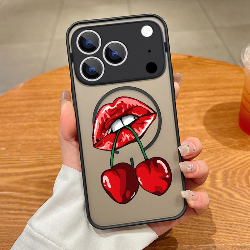 Thin Ring Magnetic For Magsafe Case For iPhone 17 Pro Max Case iPhone 16 15 14 13 Pro Max 17E Cartoon Cherry Fruits Hybrid TPU+PC Matte Cover iPhone 13 Pro Max