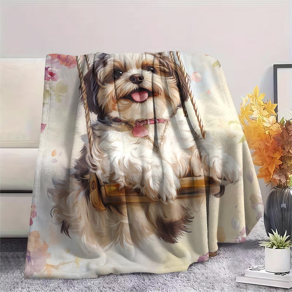 Cute Shih Tzu pattern Flannel Blanket, High quality Comfortable for All Seasons, Home Decor, Warmth and Comfort, Perfect for Gifts.
