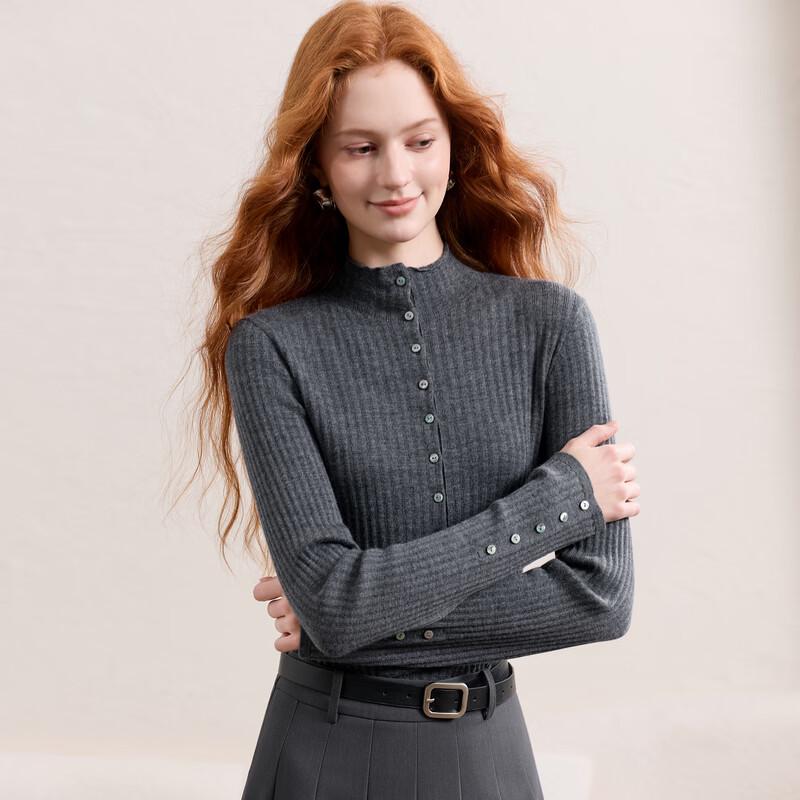Women's Cashmere Blend Stand Collar Slim-Fit Knit Top