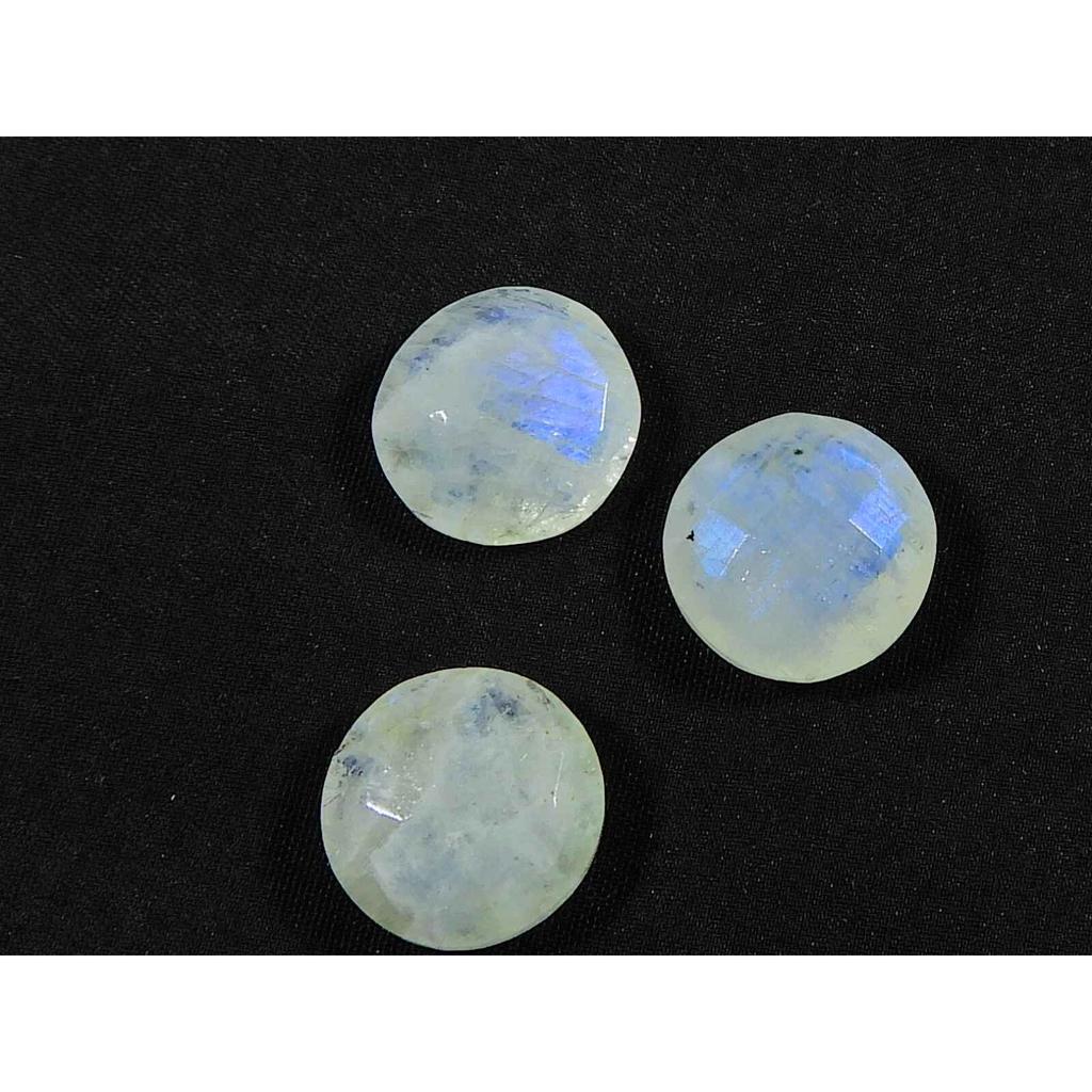 13X13MM Natural Rainbow Moonstone Round Faceted Loose Gemstone 3Pcs Lot RML-1011