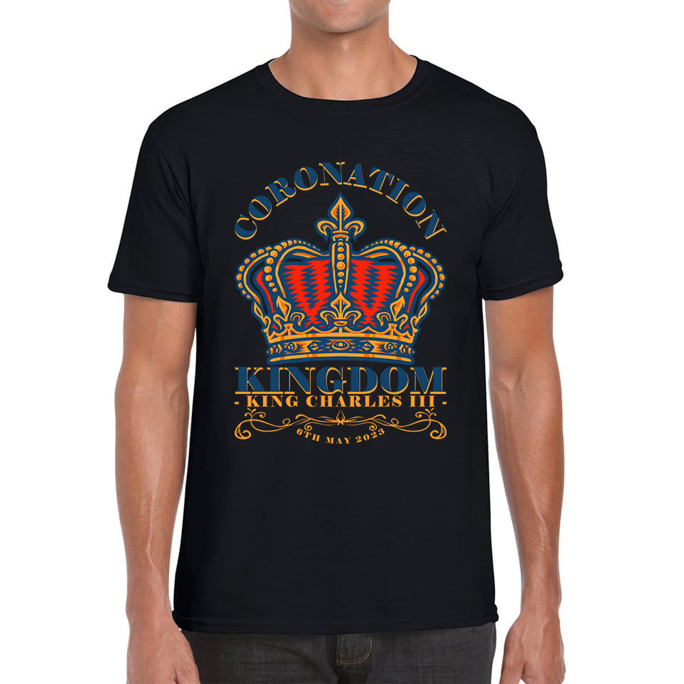 

Coronation Kingdom King Charles III 6th May 2023 Royal Crown CR III His Majesty Union Jack Mens Tee Top 4XL