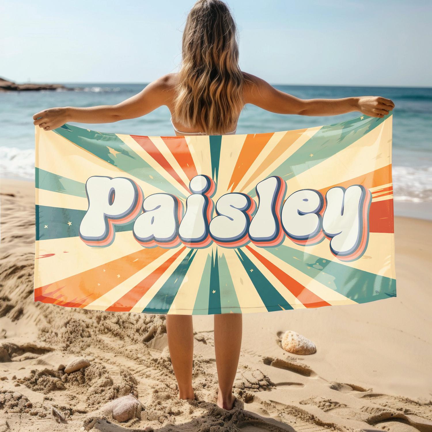 Beach Towel, Retro Sunburst Print Quick-Dry Towel with for Beach, Pool, Summer Vacations and Nostalgic Gifts W40*H60(CM)