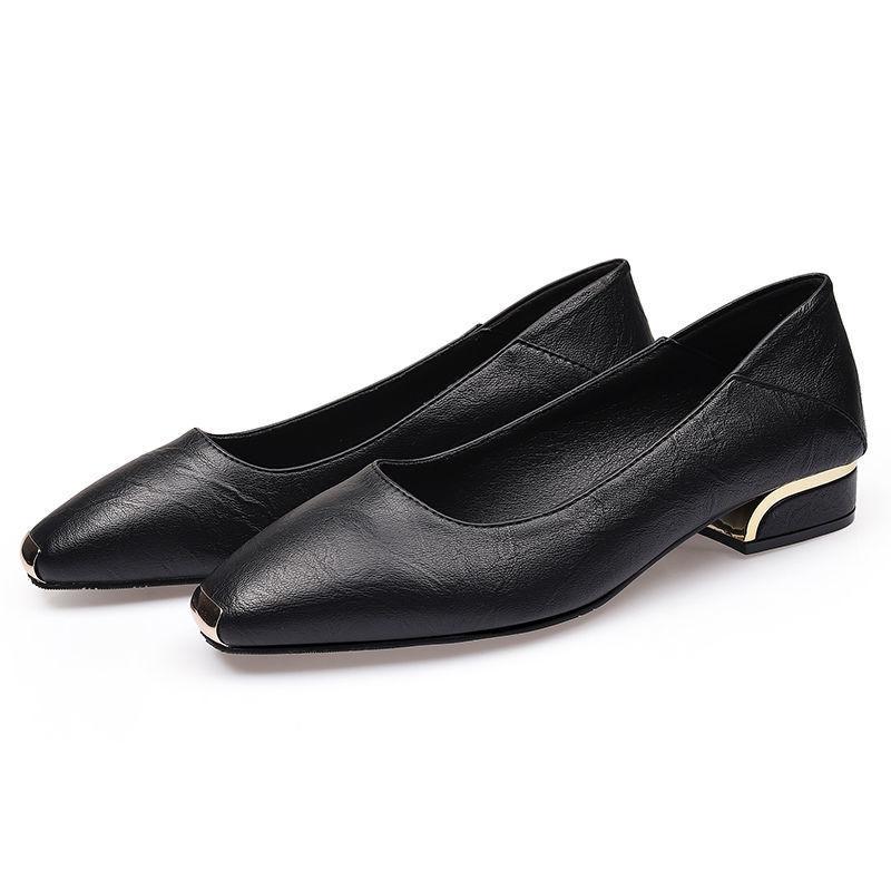 2025 Spring New Low-heeled Leather Women's Shoes Square Head Shallow Mouth Work Shoes Flat-heeled Leather Shoes Thick Heel Versatile