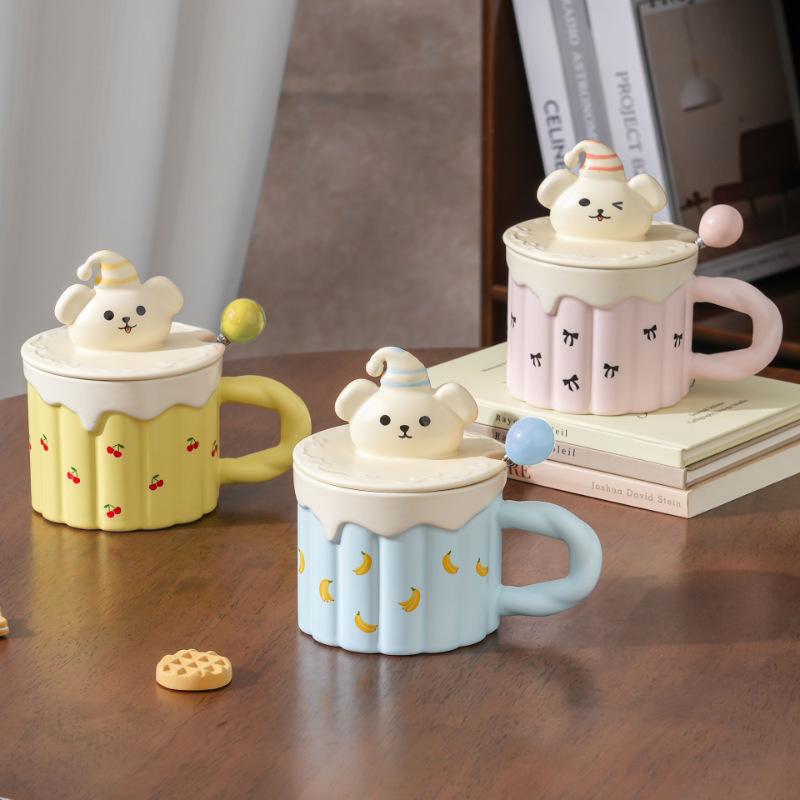 Söt Björn med Lock Sked Tecknad Kopp Gräddtårta Mugg Mjölk Frukost Kontor Kaffekopp Souvenir