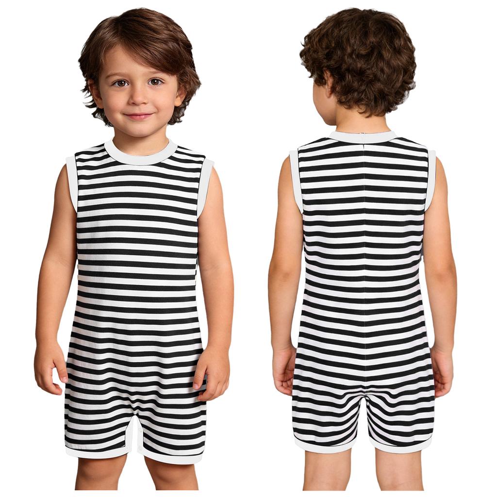 Mono Adaptativo Unisex para Niños con Necesidades Especiales Sin Mangas Cremallera Trasera Invisible Botón a Presión Tira de la Entrepierna Rayado para Vestir Fácilmente
