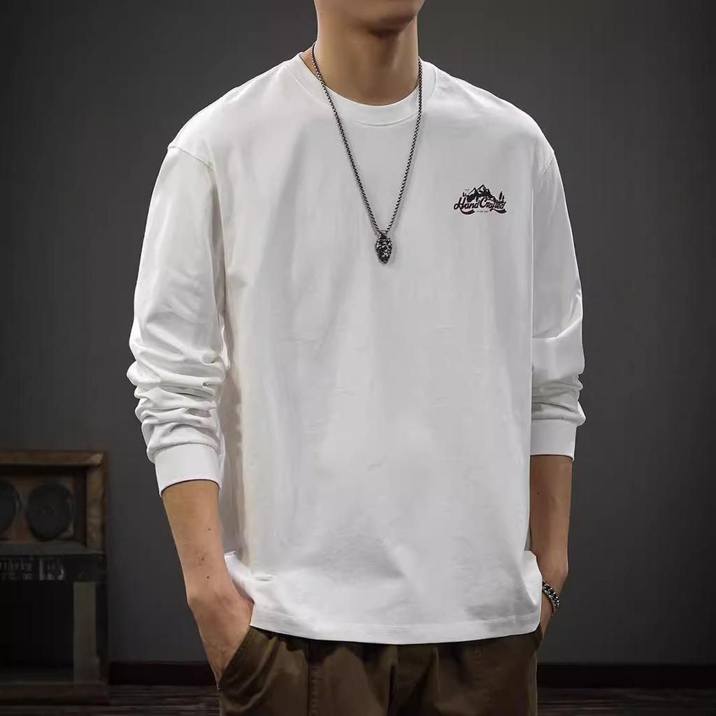 American Retro Outdoor Mountain Printing Long-Sleeved T-Shirt Men'S Autumn Pure Cotton Bottoming Shirt Loose Trendy Sweater