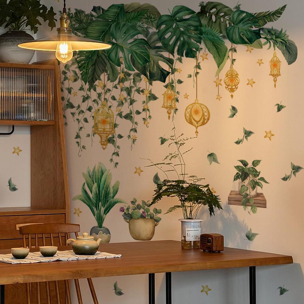 Ms7230 Plant Vine Lantern Star Wall Sticker Living Room Bedroom Home Background Decoration Self-Adhesive Wall Sticker