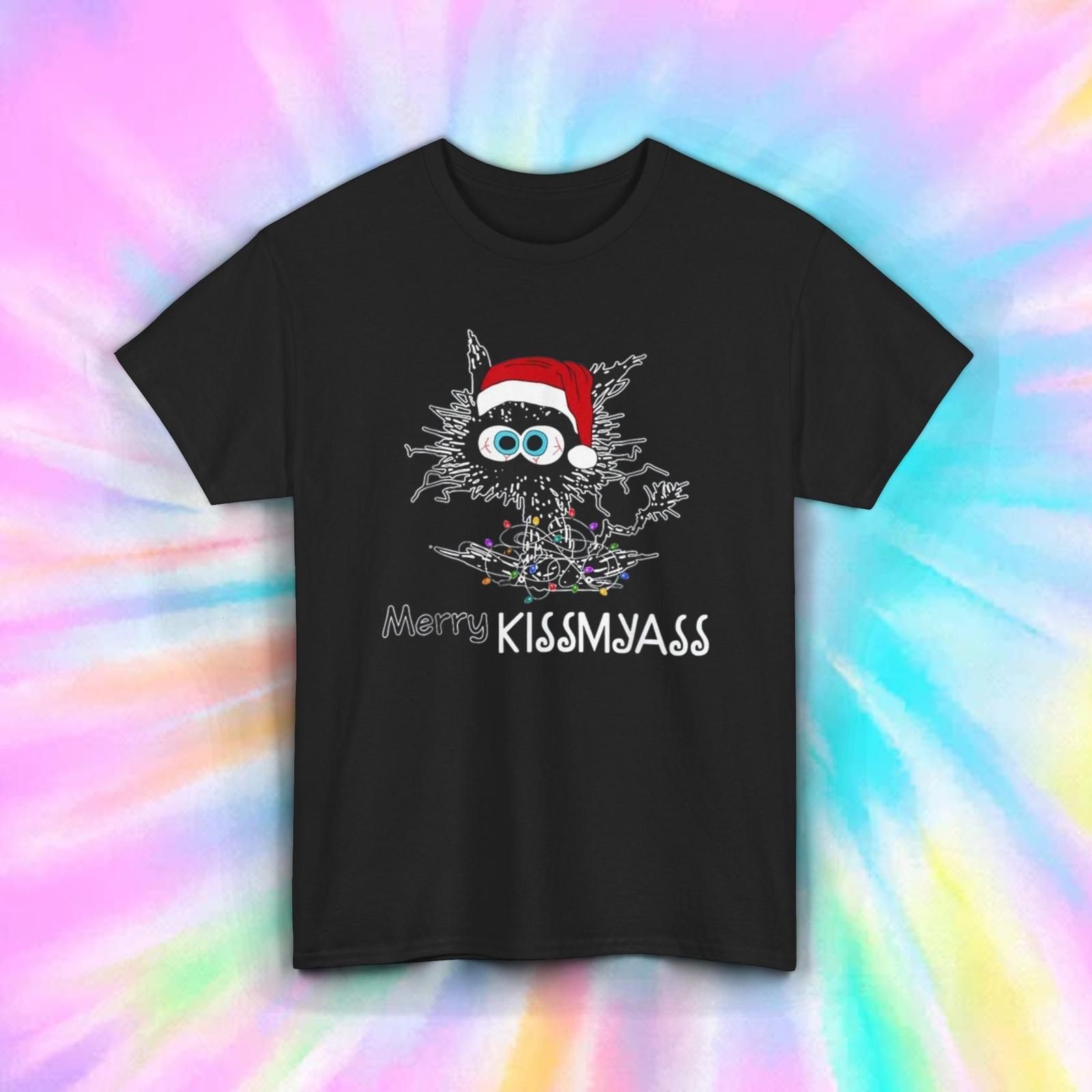 Men s Women s Merry KISSMYASS T Shirt Mens Womens Tees Top | Funny Christmas Cat Humor | S-5XL Tee S