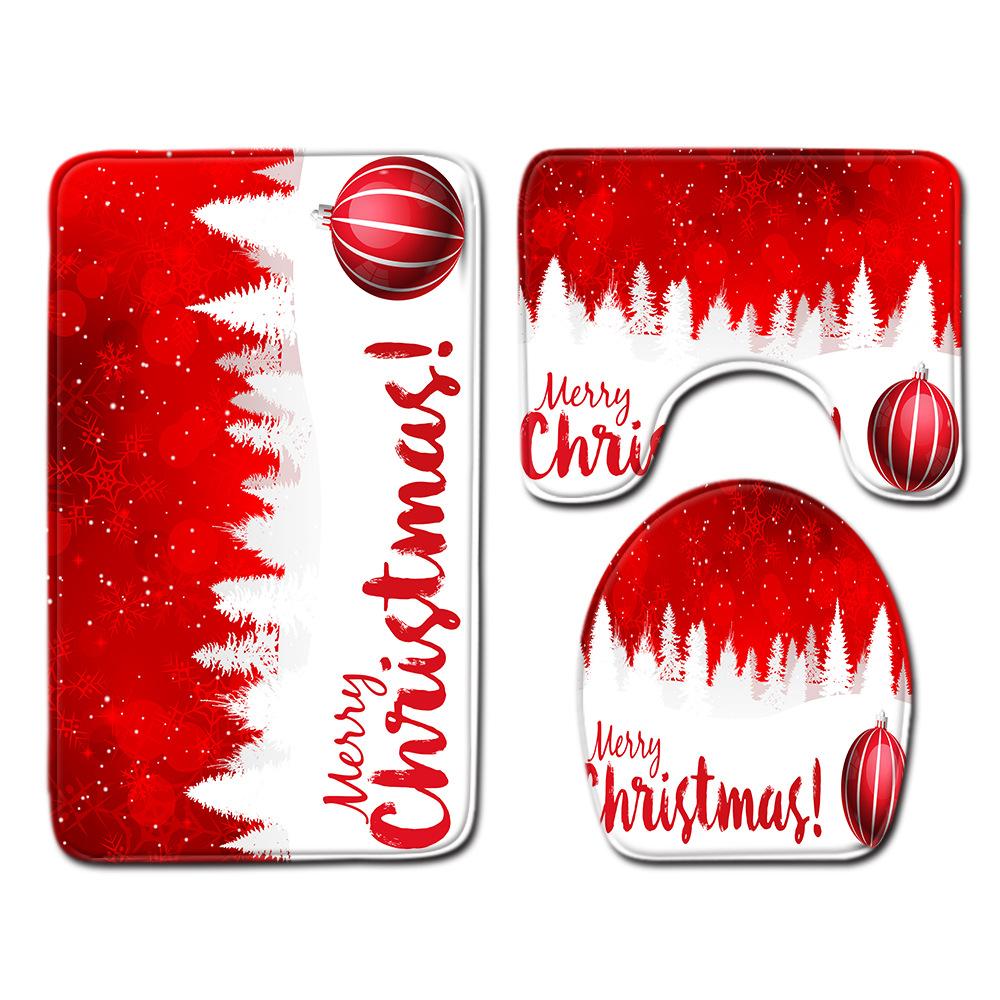 Christmas Bathroom Floor Mat Toilet Three-Piece Set