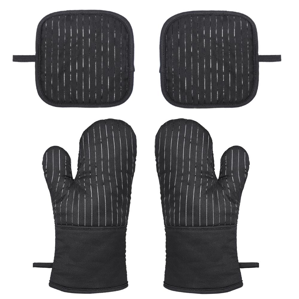 Cotton Silicone Oven Mitts Heat Non-Slip Barbecue Gloves Kitchen Oven Gloves Potholders 1 Pair Oven Mitts 2 Pot Holders