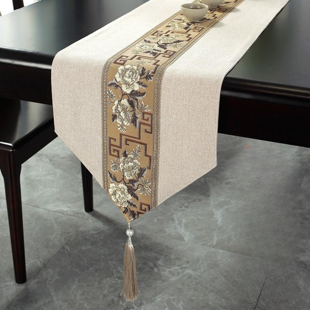 Chinese Style Floral Table Runner Washable Tea Table Cloth Embroidery Bed Flag  Hotel Decoration