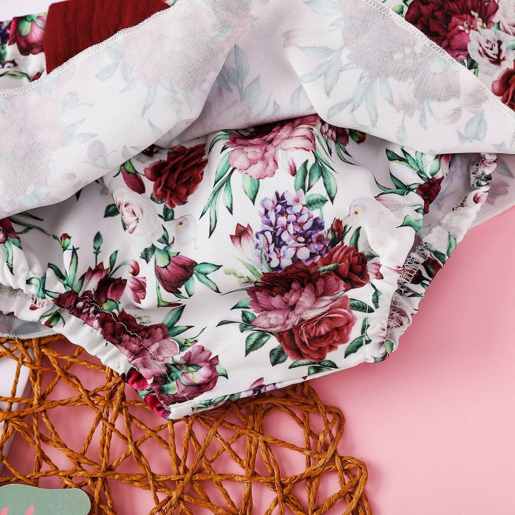 Neugeborenen Baby Mädchen Sommer Baumwolle Leinen Schleife Floral Strampler Kleid Body