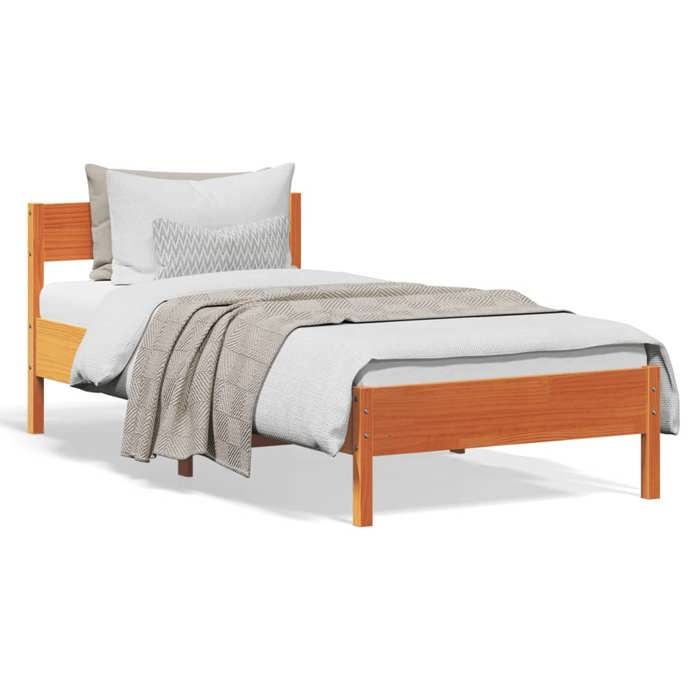 VidaXL Bed Frames with Headboard, Single Bed with Slat Base, Adult Bed, Bedroom Furniture, Modern, Wax Brown 842781