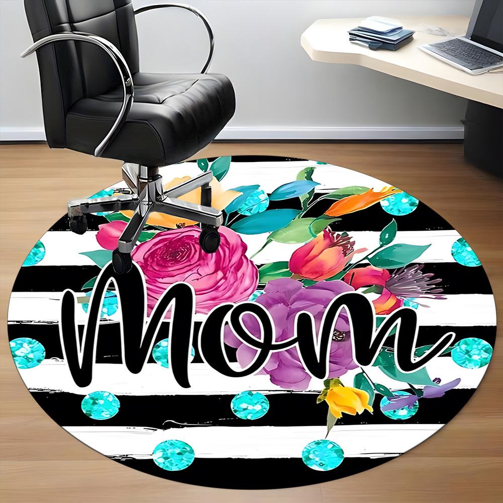 1pc Floral Mom Print Carpet for Office Non Slip, Round Carpet, Soft & Comfortable, Carpet for Office, Lightweight Round Floor Mat