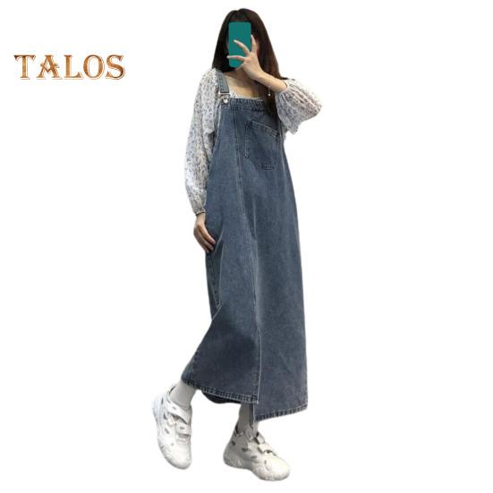 

Джинсовое платье на подтяжках Свободное платье без воротника без спинки без рукавов Боковые карманы с разрезом подол Сплошной цвет Регулируемый плечевой ремень Студенческое платье миди M темно-синий