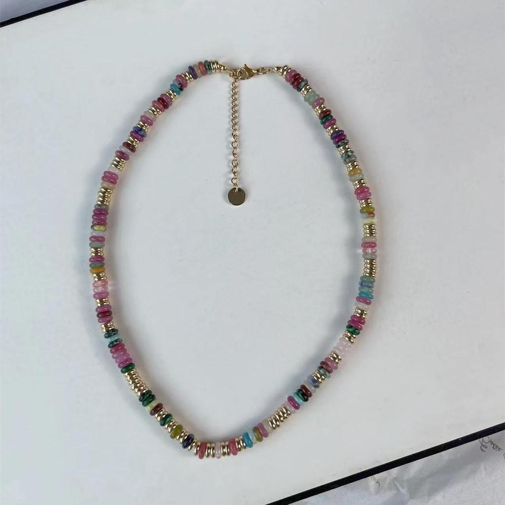 Colorful Semi-Precious Stone Beaded Necklace - Handmade Vintage Clavicle Chain with Optional Multi-Color Design