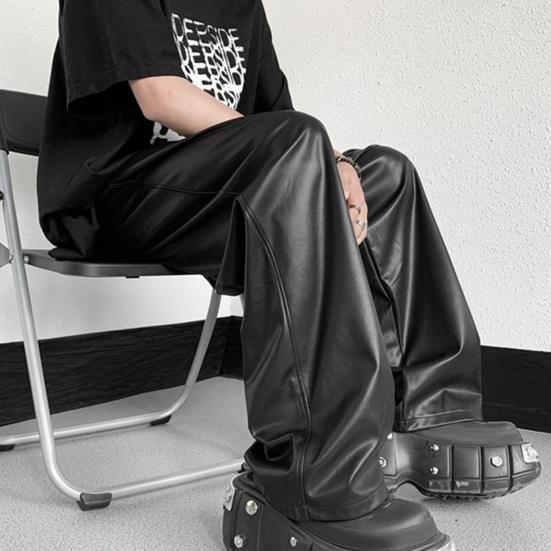 Pánské kalhoty z umělé kůže se stahovací šňůrkou, elastickým pasem, voděodolné, se širokými nohavicemi, volné, hladké, hip hopové, jednobarevné, streetwearové, prodyšné, měkké, dlouhé kalhoty