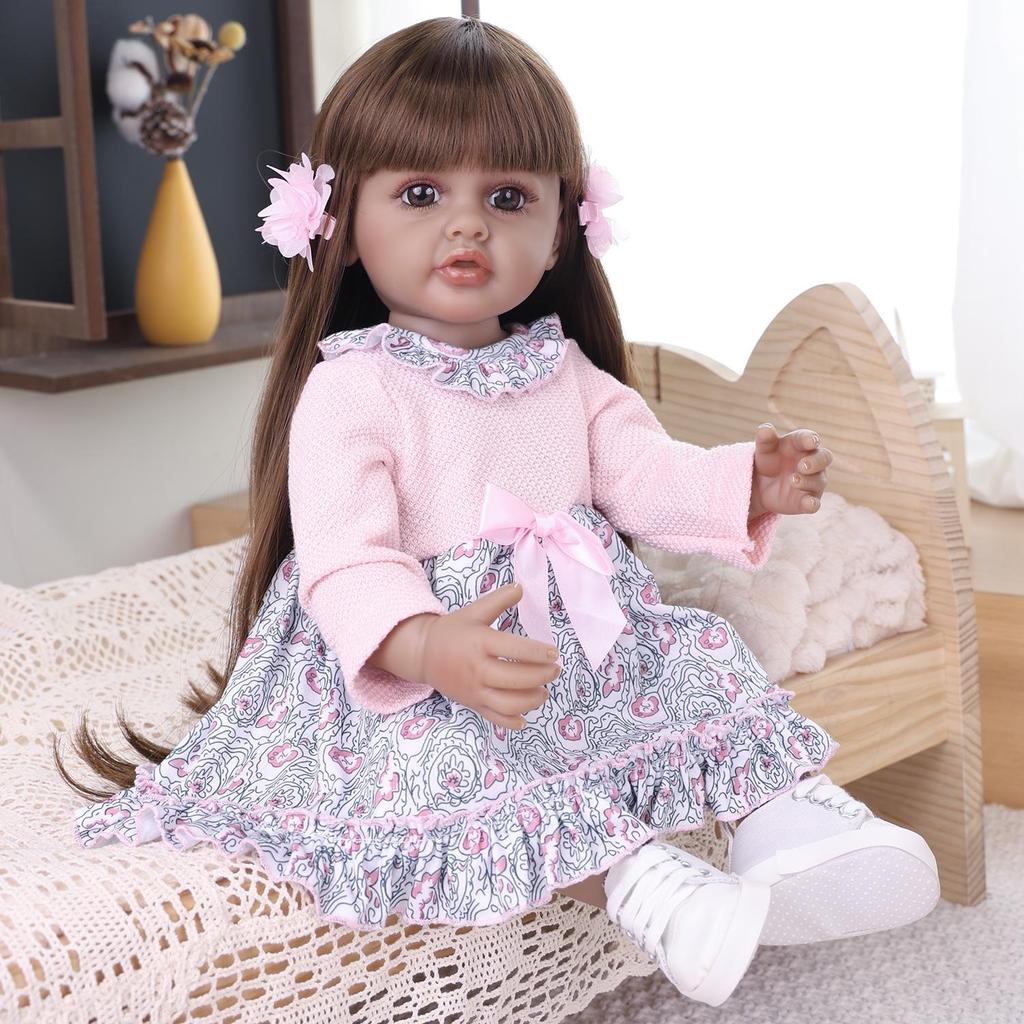 55cm Black Skin Reborn Girl Doll Full Silicone Vinyl Realistic Princess Babies Dolls Kids Christmas Halloween Decoration Gifts