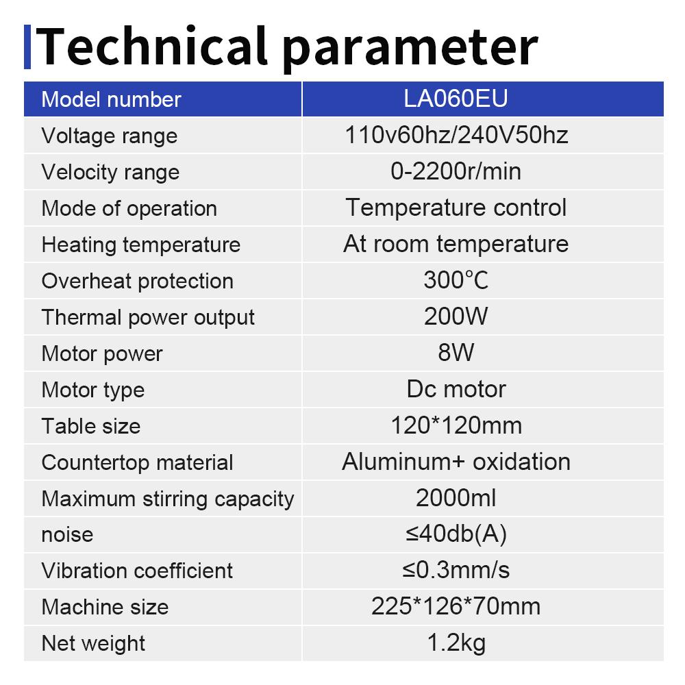 Magnetrührer mit Heizfunktion, Digitalanzeige, thermostatgesteuerter Rührer, Labor-Heizplatte, Magnetrührer, 2 l, 1600 U/min, einstellbar