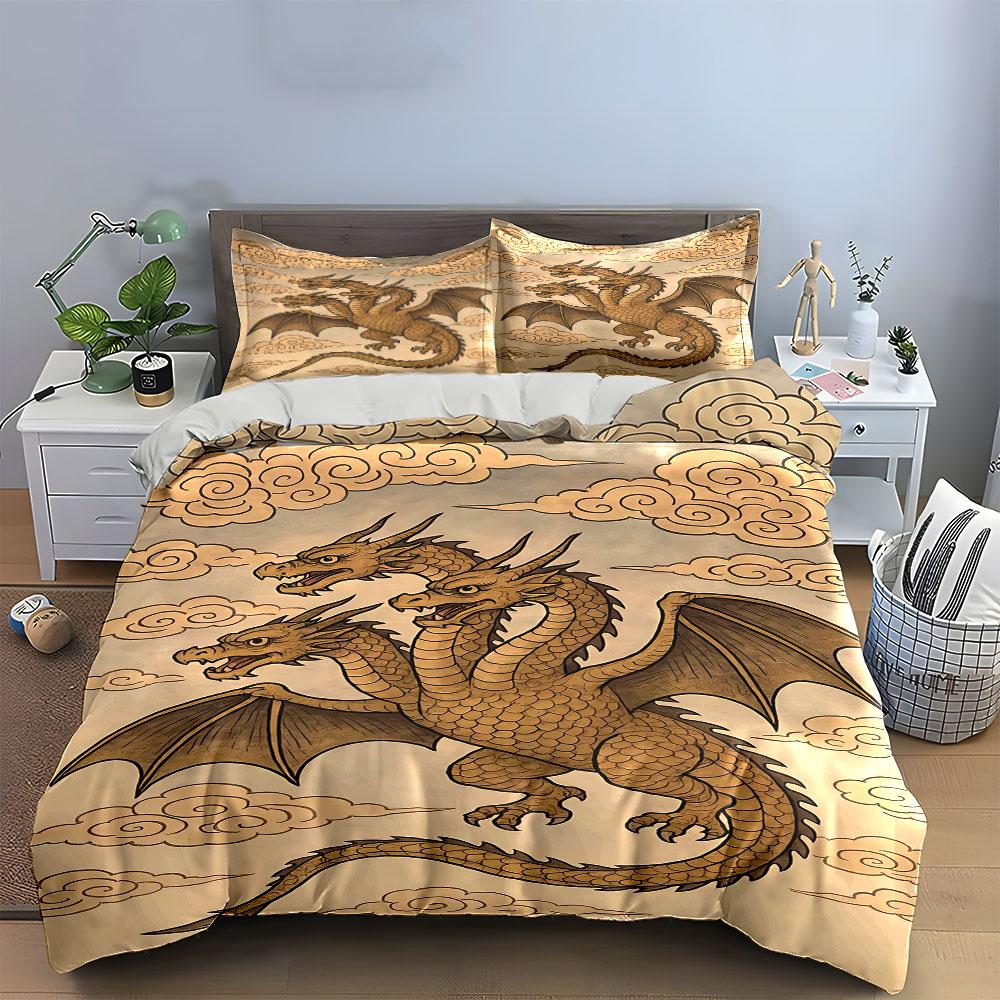 Golden Three-headed Dragon. Bedding Sets Duvet Cover Sets Duvet Covers Pillowcases(1 * Duvet Cover 2 * Pillowcases Without Duvet Insert)