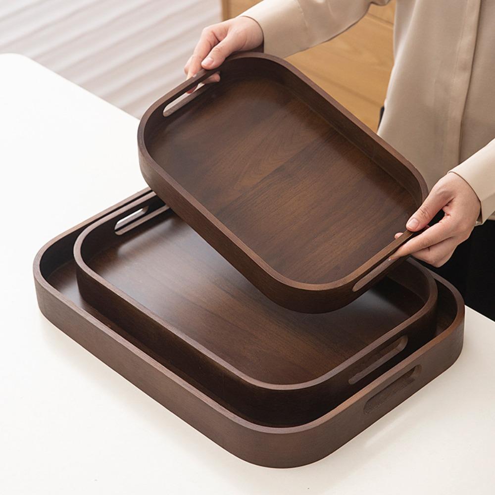 Polished Walnut Tea Tray Hollowed-out Handle Breakfast Serving Tray Tea Serving Plate  Desserts