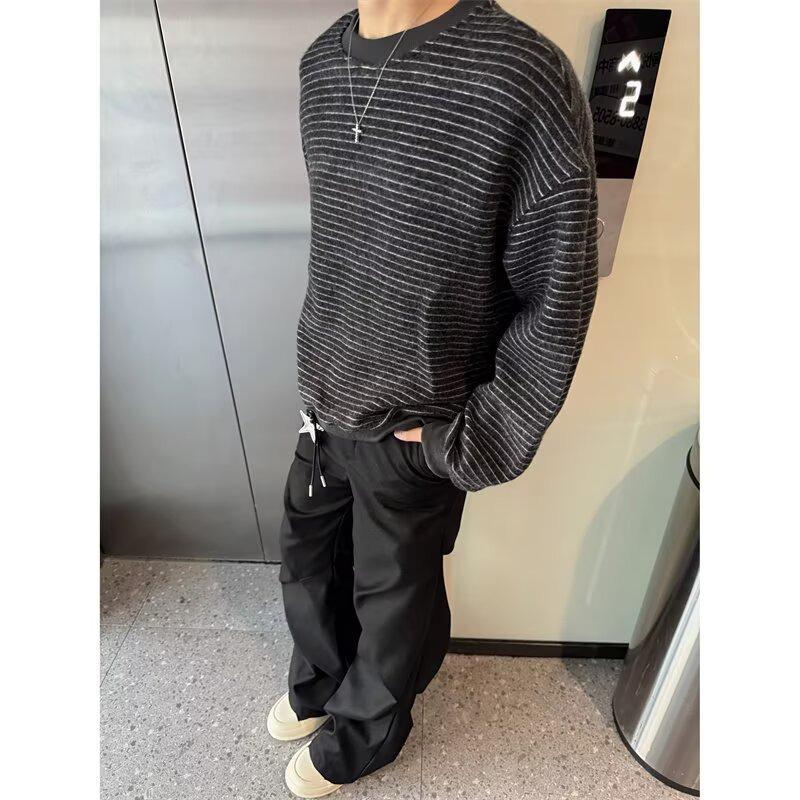 Unisex Oversized Striped Crewneck Sweatshirt - Trendy Autumn/Winter Couple's and Student Class Top
