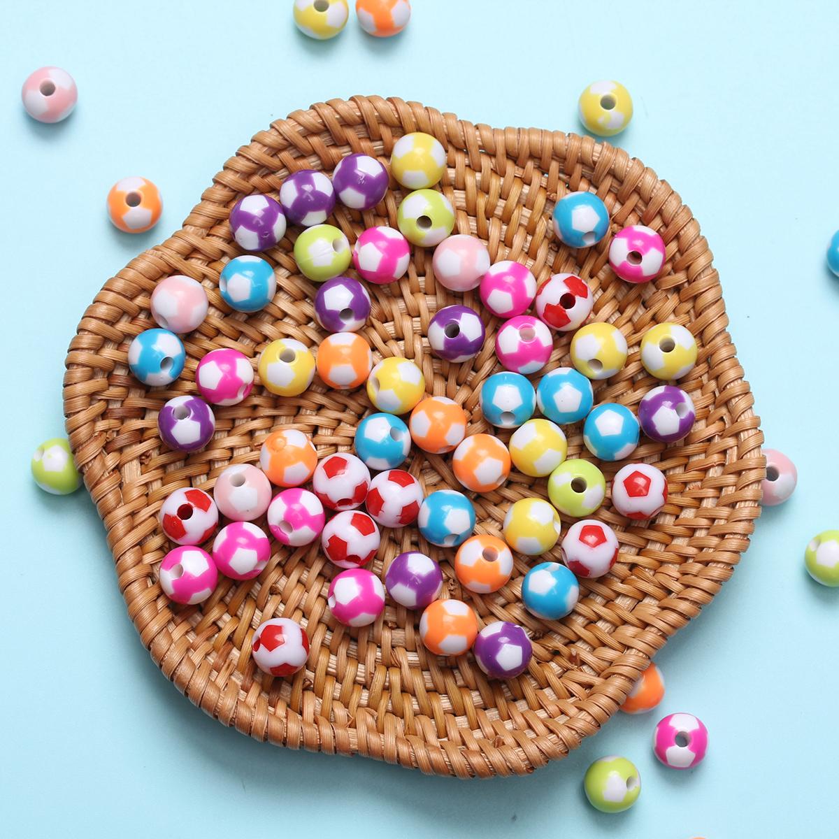 

DIY Acrylic Football Beads 50pcs Candy Color Accessories Creative Fashion Handmade Material forJewelry Making Pendant Tools