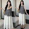 2026 Summer Plaid Sleeveless Maternity Top & Apricot Hollow-Out Skirt Set
