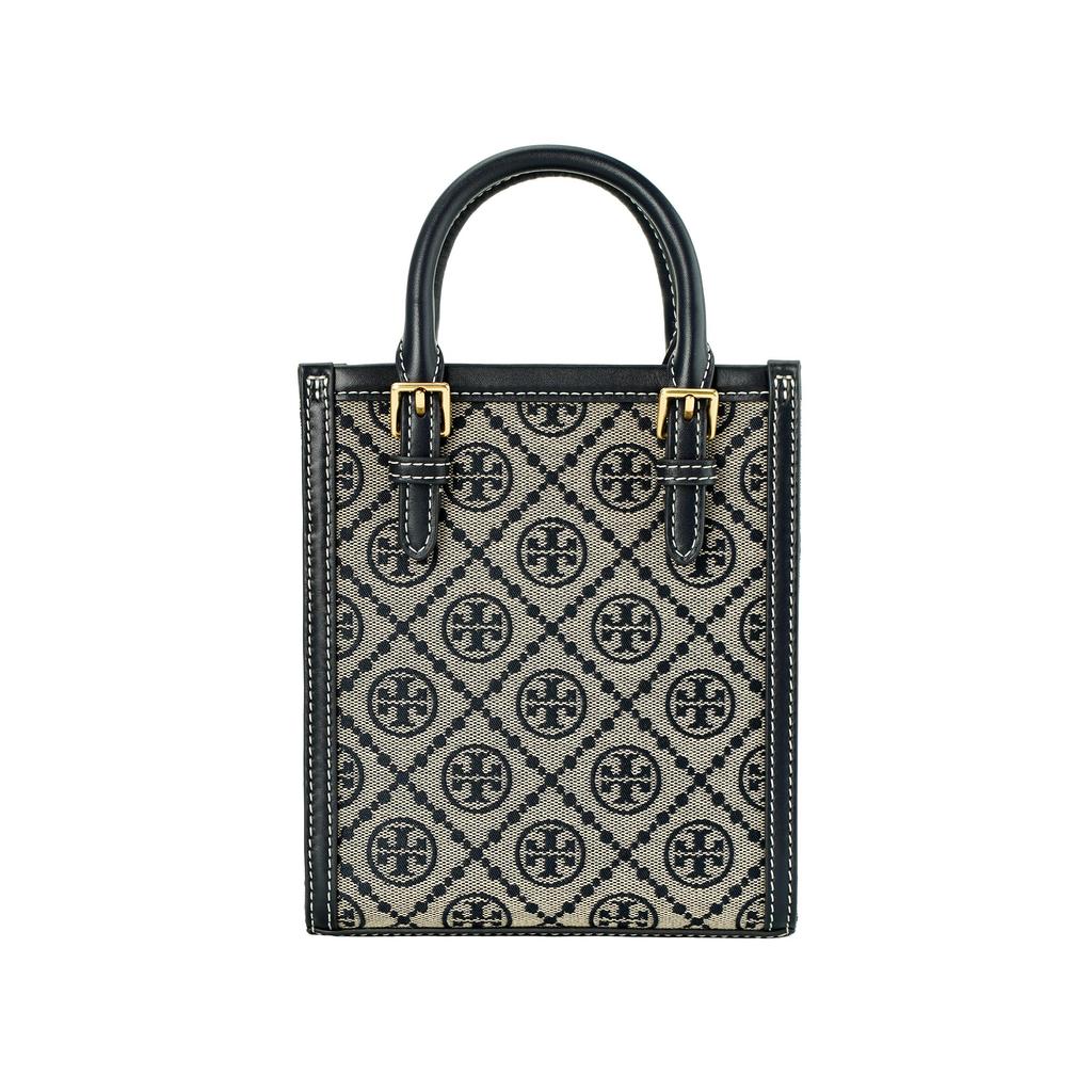 Tory Burch T Monogram Classic Allover Print Fabric And Leather Tote Bag Unisex Tote Bag Navy-Blue 87146-405