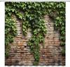Green Leaves Shower Curtain Brick Wall Garden Landscape Nature Plant Rustic Country Red Brown Stone Wall Creative Bathroom Decor