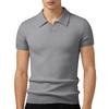 Mens Solid Color V Neck Knit Short Sleeve Polo Shirt
