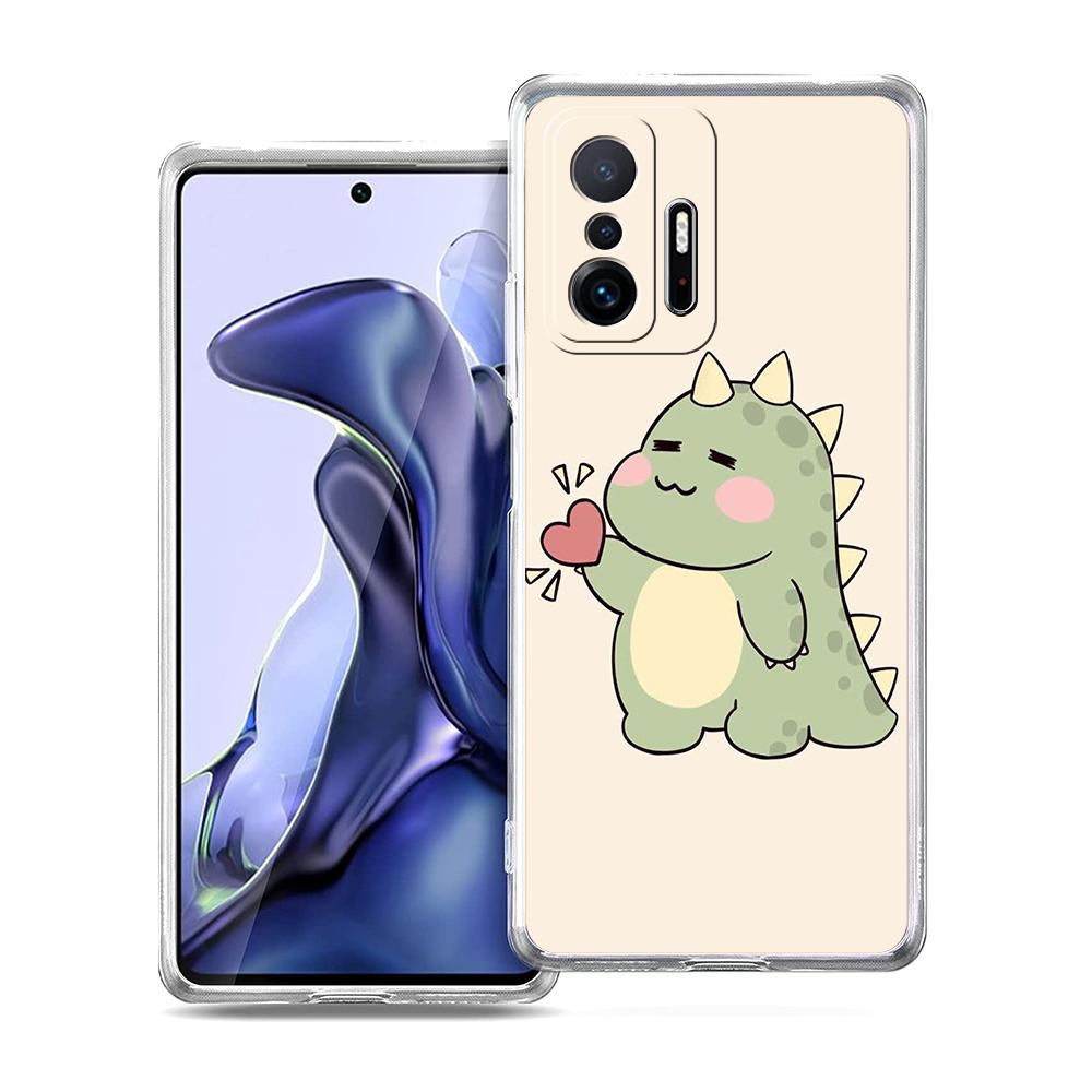 Transparent Phone Case for Xiaomi Mi 14 13 12 11 Ultra 13T 12T 11T Poco X3 NFC F3 F6 Pro Lite 5G Soft TPU Funny Cartoon Dinosaur