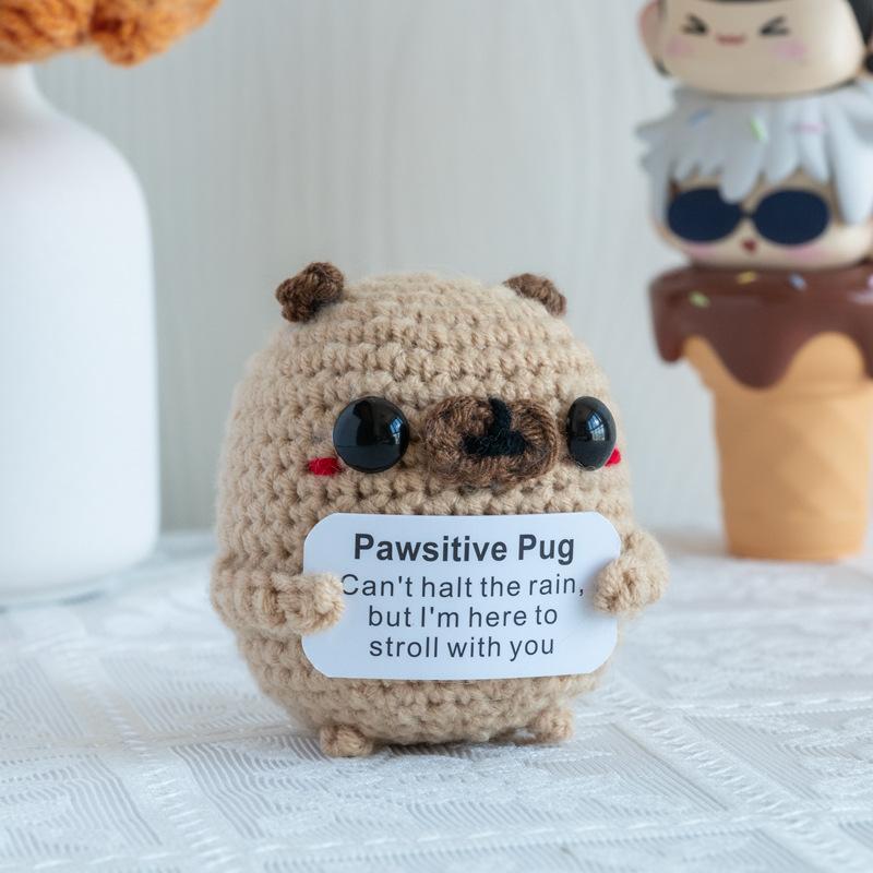 Funny Crochet Emotional Support Cat Doll With Card Desktop Ornament Handmade Knitted Cat Dolls Christmas Gifts Home Decoration