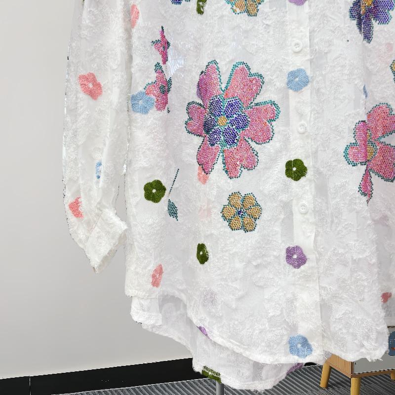 Fashion Flowers Casual Loose Shirts for Women Spring and Autumn New Long Sleeve Women's Blouses Tops Elegant Single Breasted Simple Ladies Shirt 25835