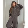Womens 2-Piece Tracksuit Solid Color Long Sleeve Zip Up Top Elastic Waist Pants Casual Sportswear
