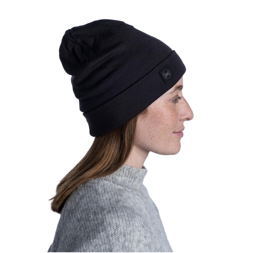 BUFF Merino Heavyweight Beanie, Unisex Black Cap