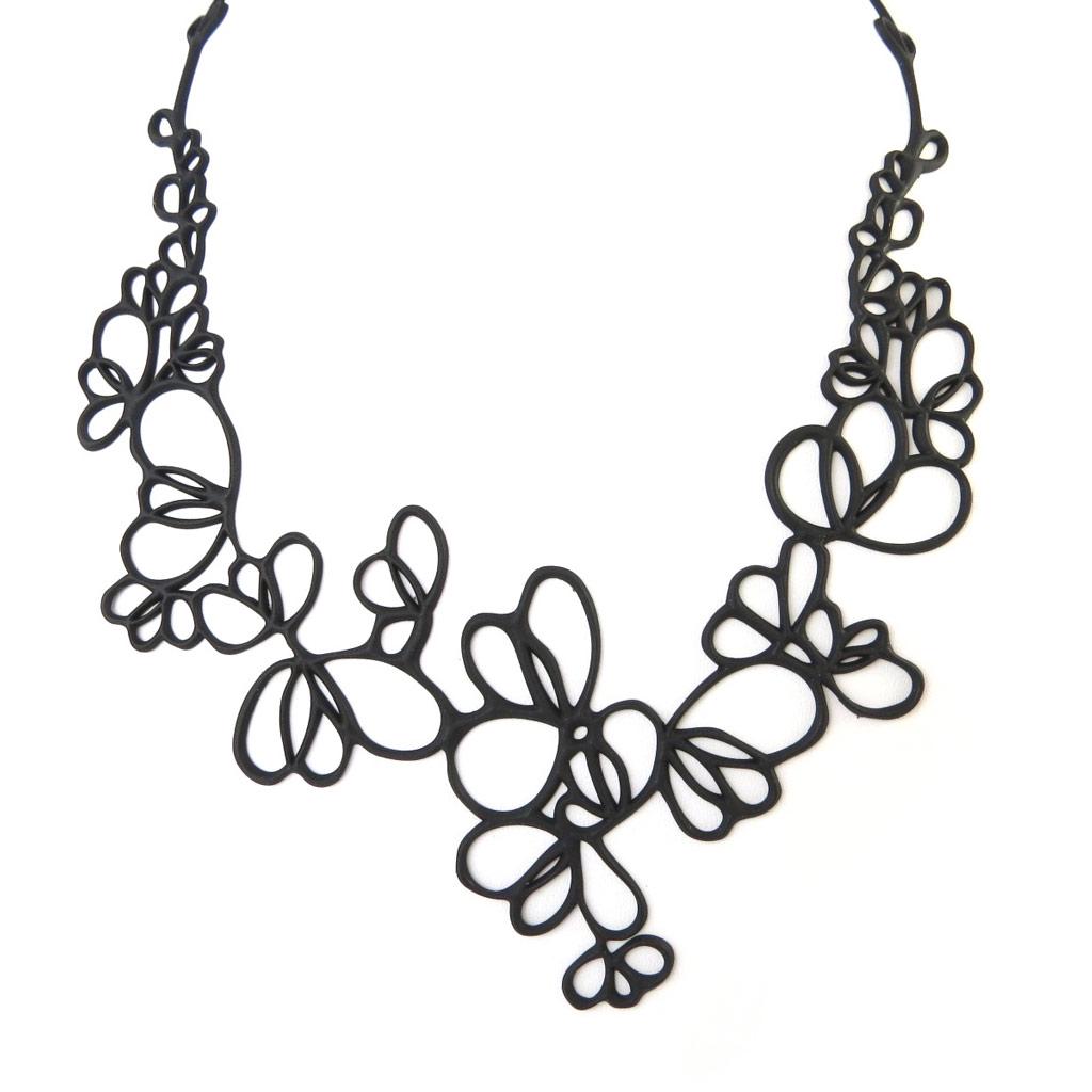 Les Trésors De Lily [P0682] - Black 'Batucada' Designer Necklace (Blossom)