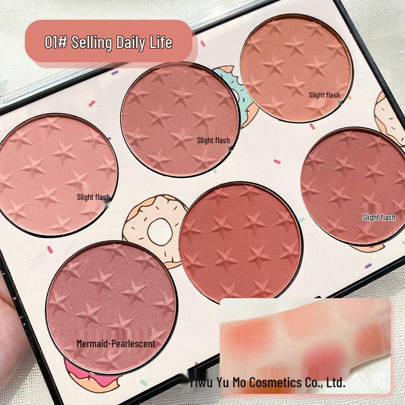 MISS ROSE Six-Color Blush Palette: Light Pink, Natural Rouge, Pearlescent & Matte Sunburn Finish