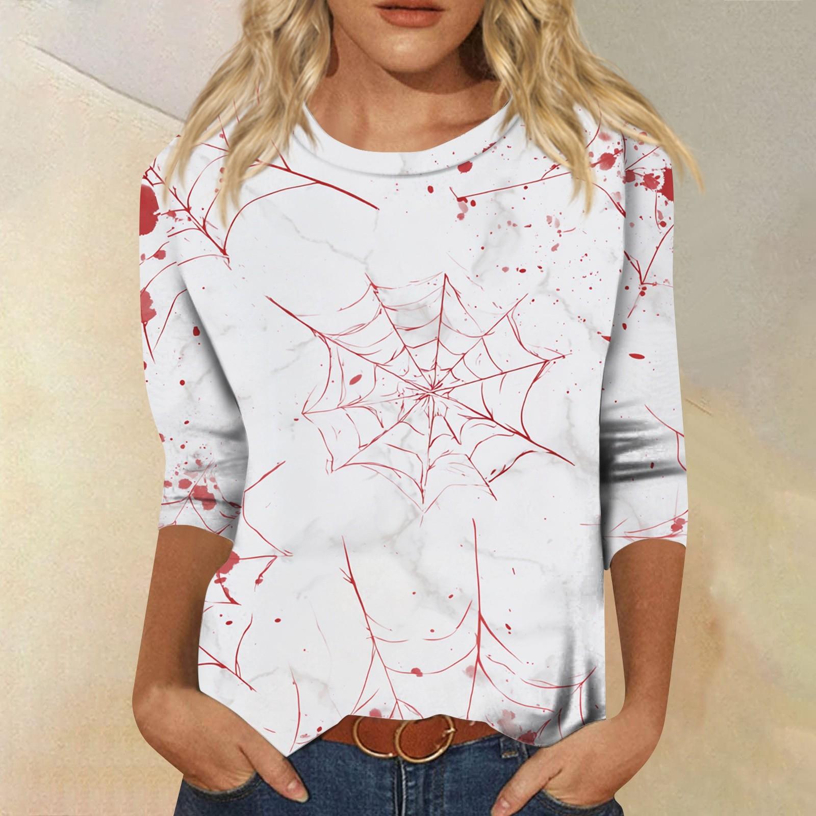 

Women s Tops Three-quarter Sleeve Shirt V-neck Loose Casual Shirt Print T-shirt L білий