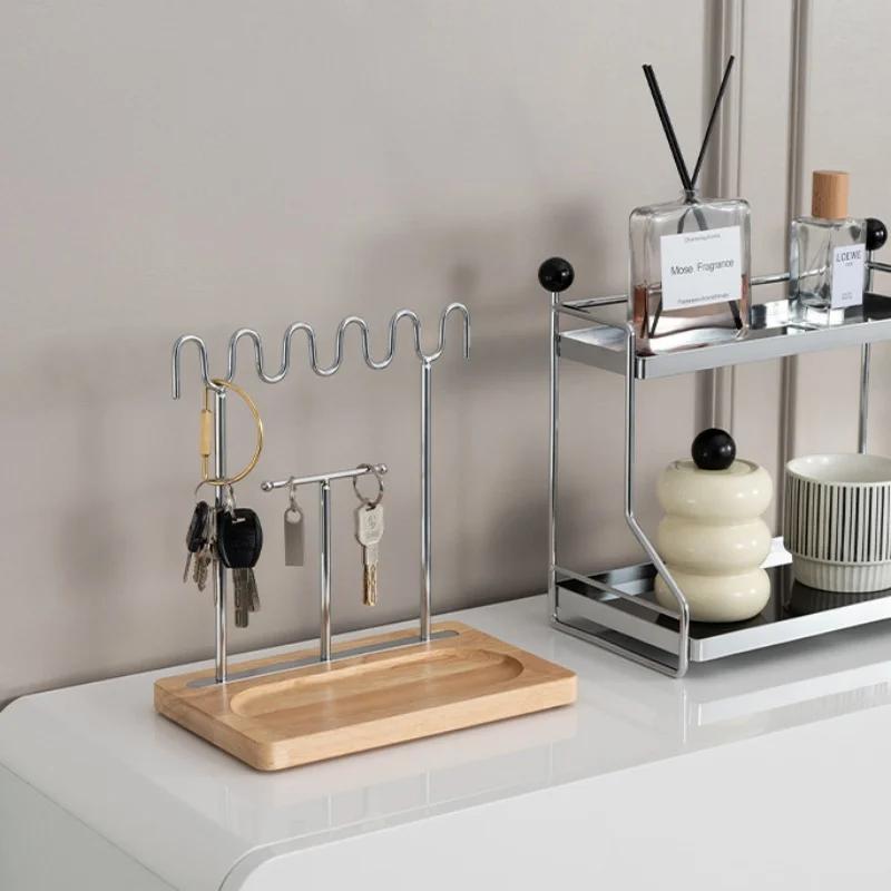 Creative Living Room Porch Key Hanger Sundries Desktop Cosmetics Storage Wood Tray curved Key Holder Rack Jewelry Display Frame