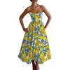 Fresh Lemon Print Suspender Skirt Retro Blue-green Embellishment, Waist-exposed Design Outlines Graceful Figure, Summer Eye-catching