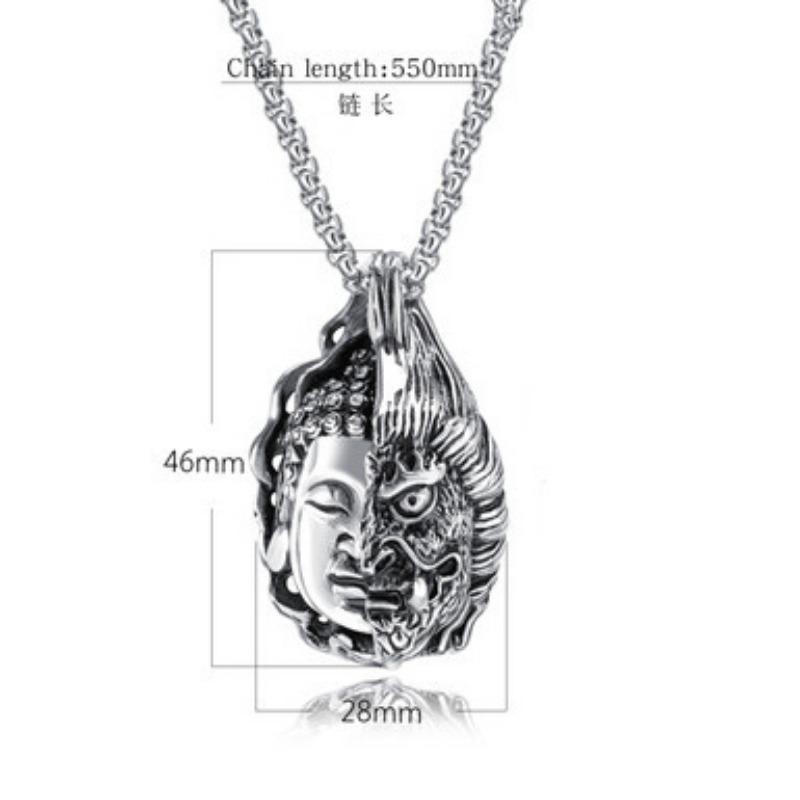 New Fashion Half Buddha Half Demon Retro Pendant Good and Evil One Thought Necklace Jewelry